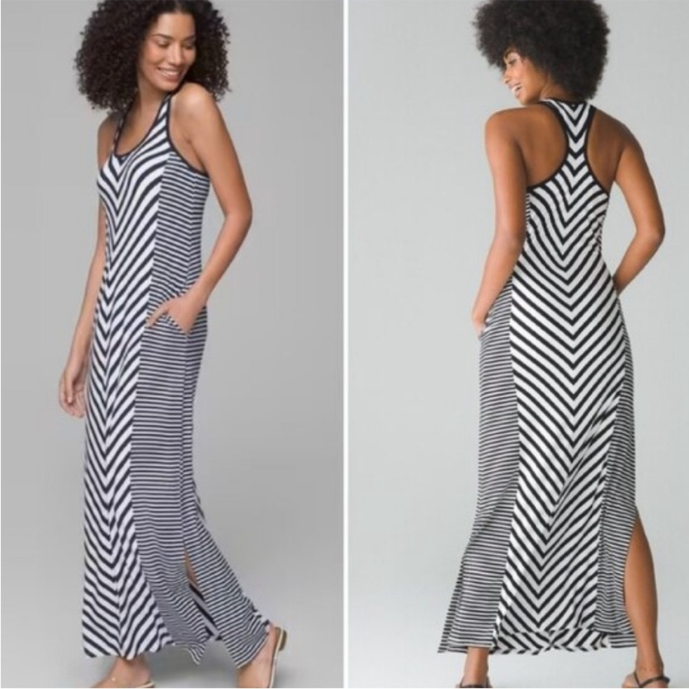 Navy & White Striped Racerback Maxi Dress